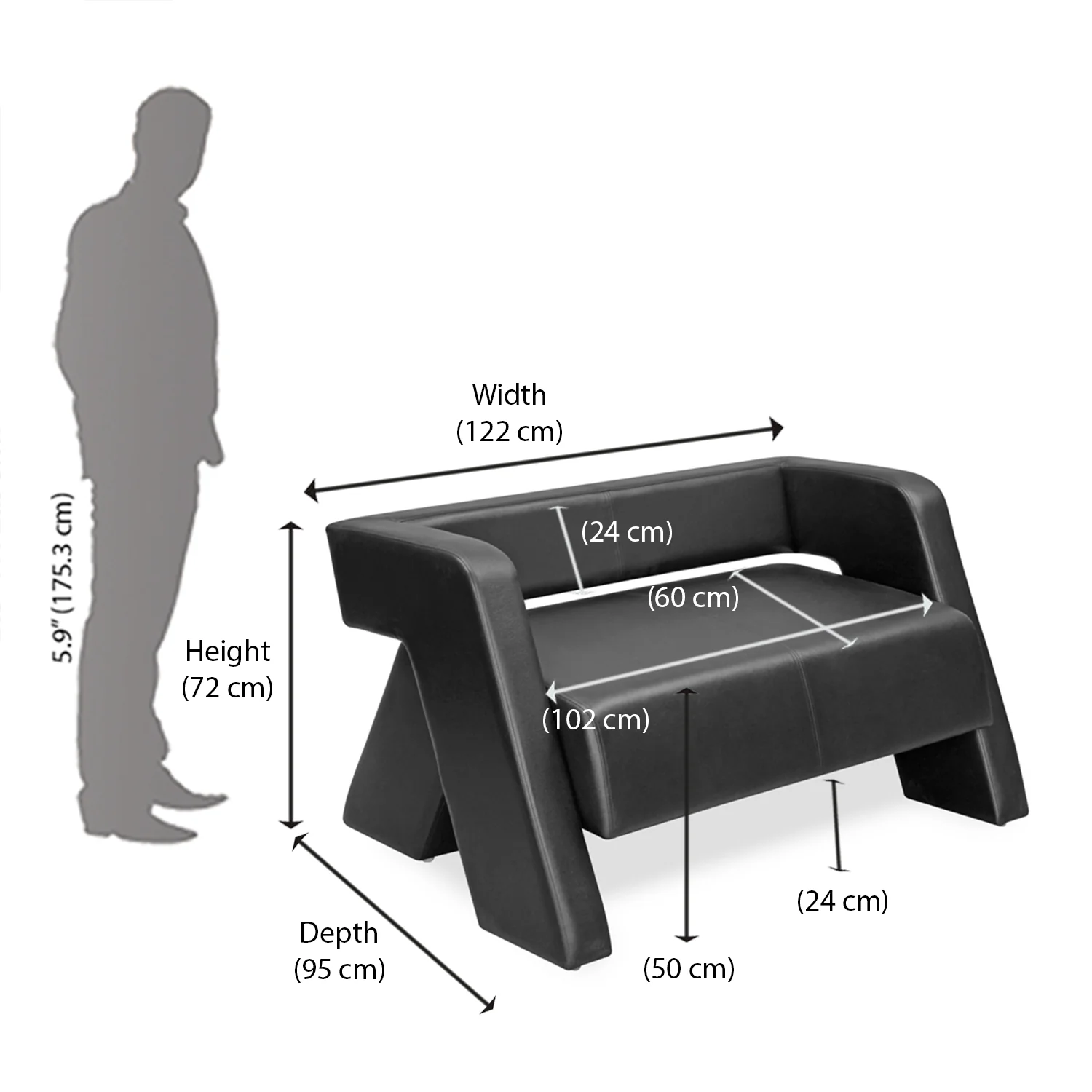 Nilkamal Bradd 2 Seater Sofa (Black) - Image 7