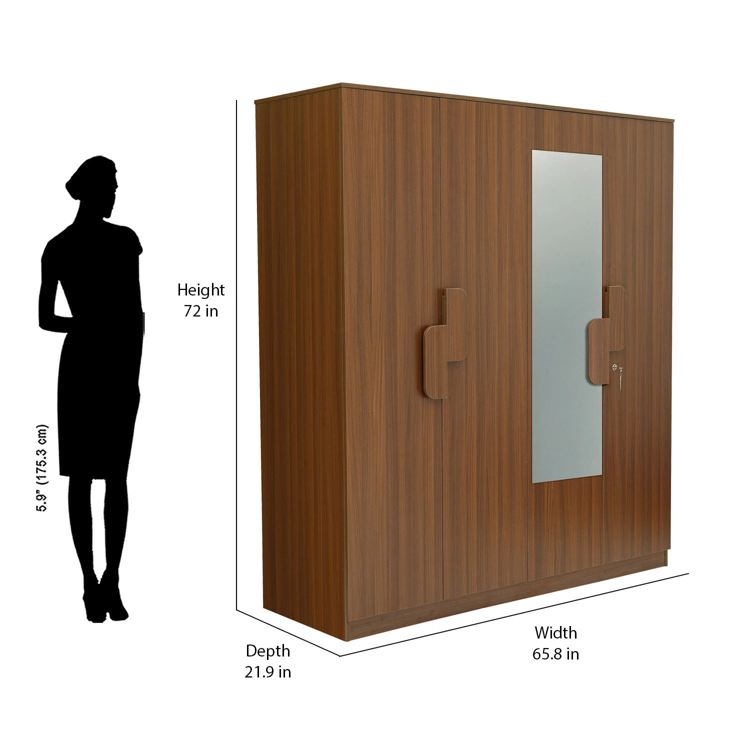 Nilkamal Calipso 4 Door Wardrobe With Mirror (Classic Plank Walnut) - Image 10