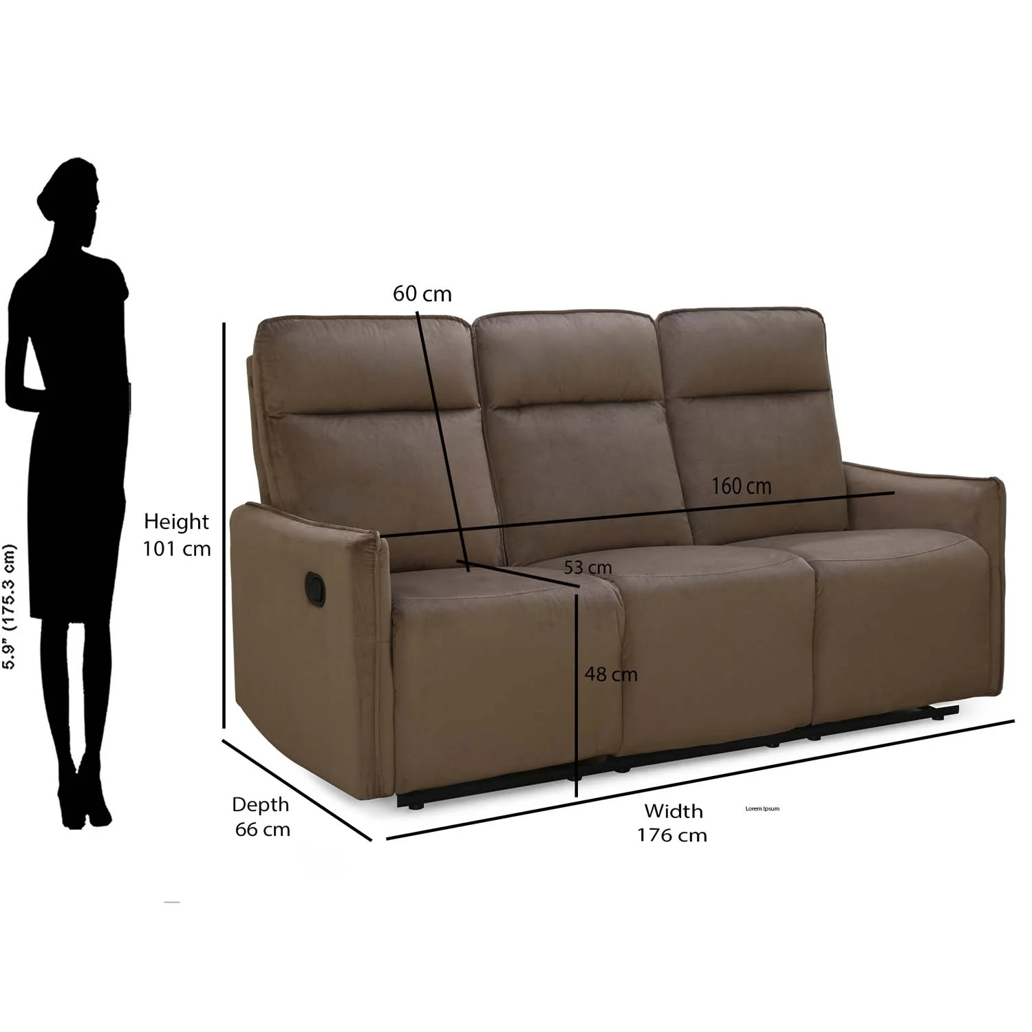 Nilkamal Carlton 3 Seater Manual Recliner (Light Brown) - Image 12
