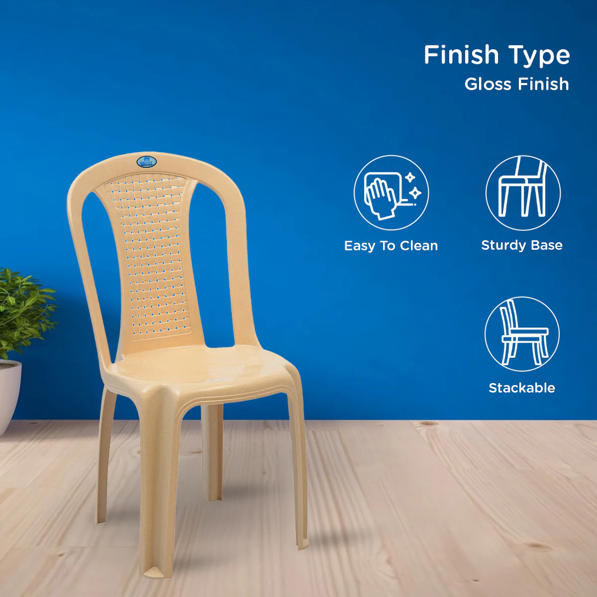 Nilkamal CHR4002 Plastic Armless Chair (Marble Beige) - Image 4