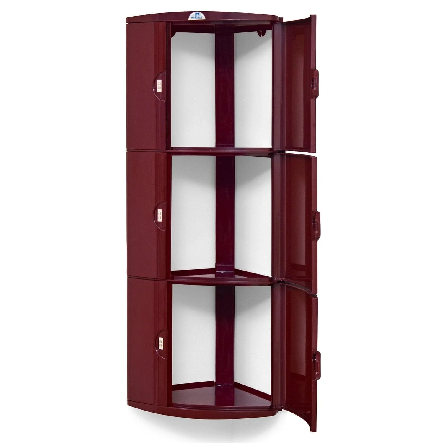 Nilkamal 3 Door Plastic Storage Corner Cabinet (Maroon) - Image 5