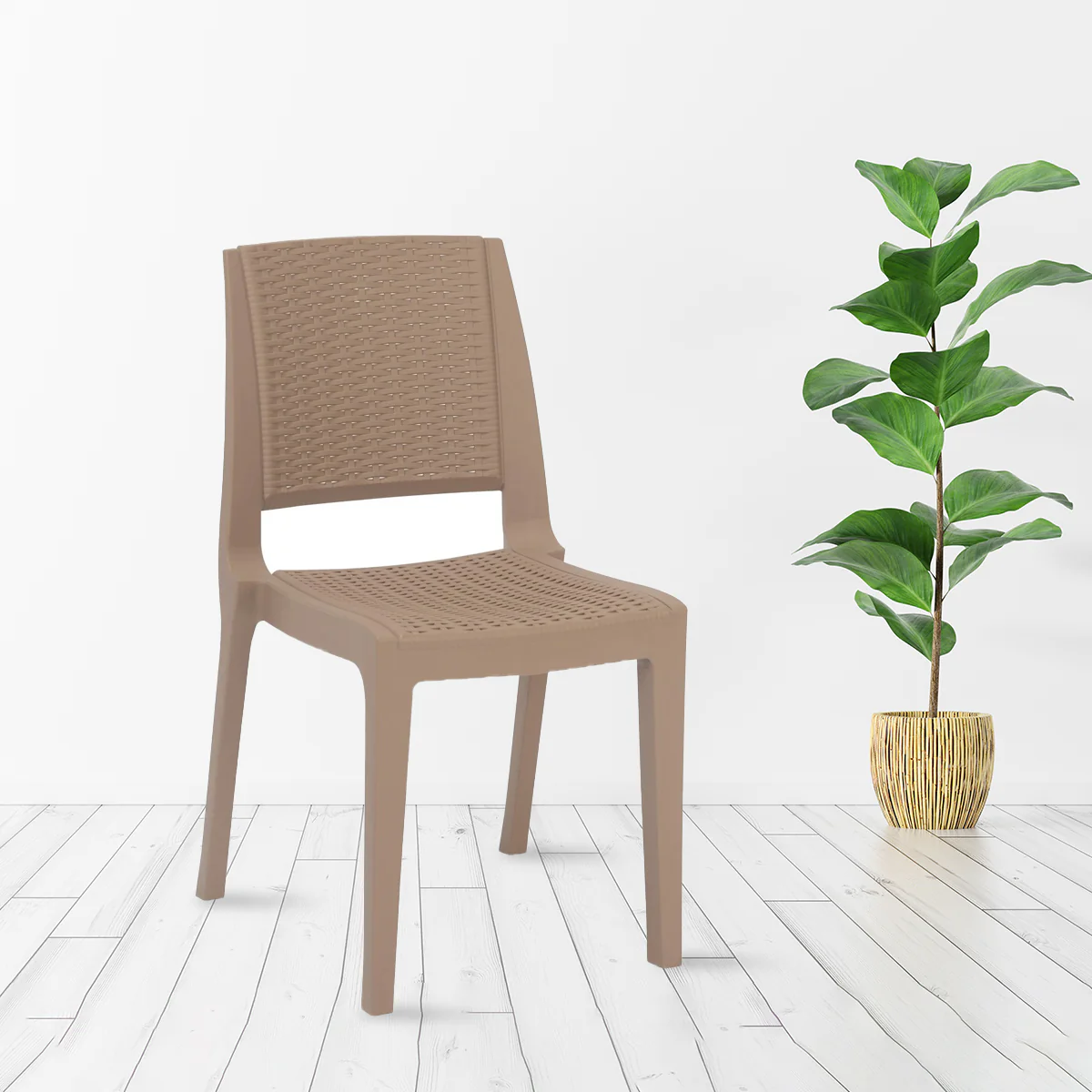 Nilkamal Enamora Premium Plastic Armless Chair (Rattan Dark Beige) - Image 3