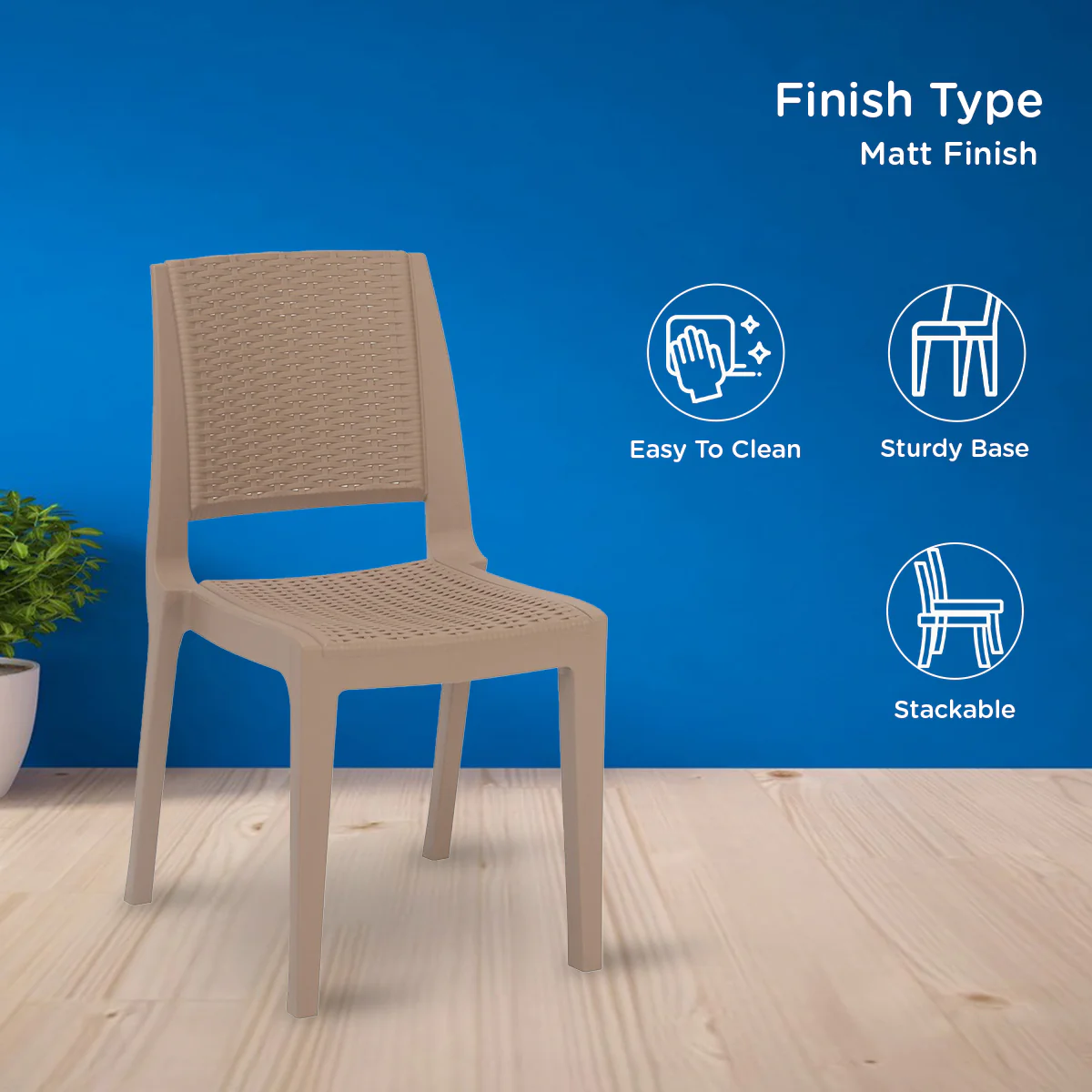 Nilkamal Enamora Premium Plastic Armless Chair (Rattan Dark Beige) - Image 5