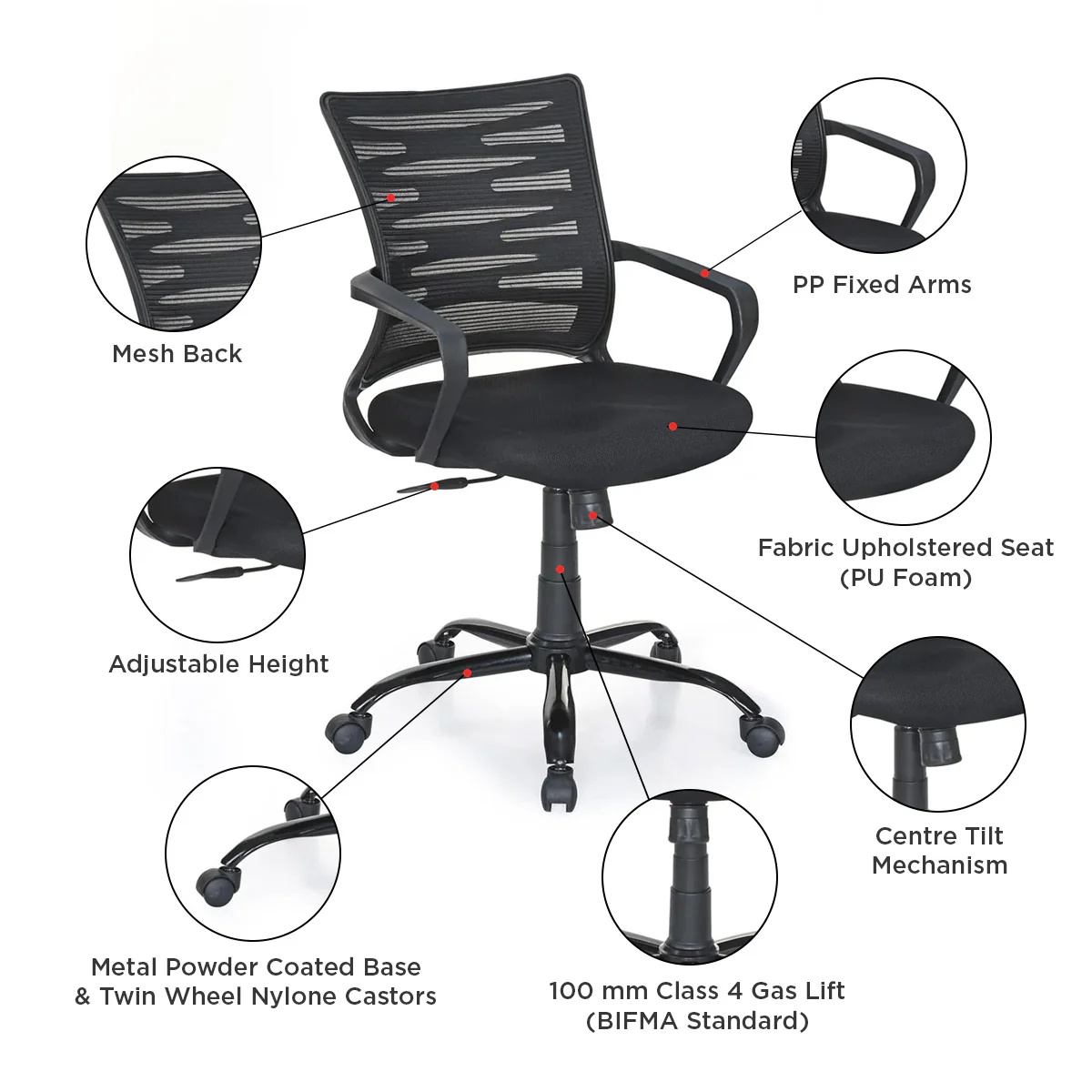 Nilkamal Giza Plus Mid Back Office Chair - Image 3