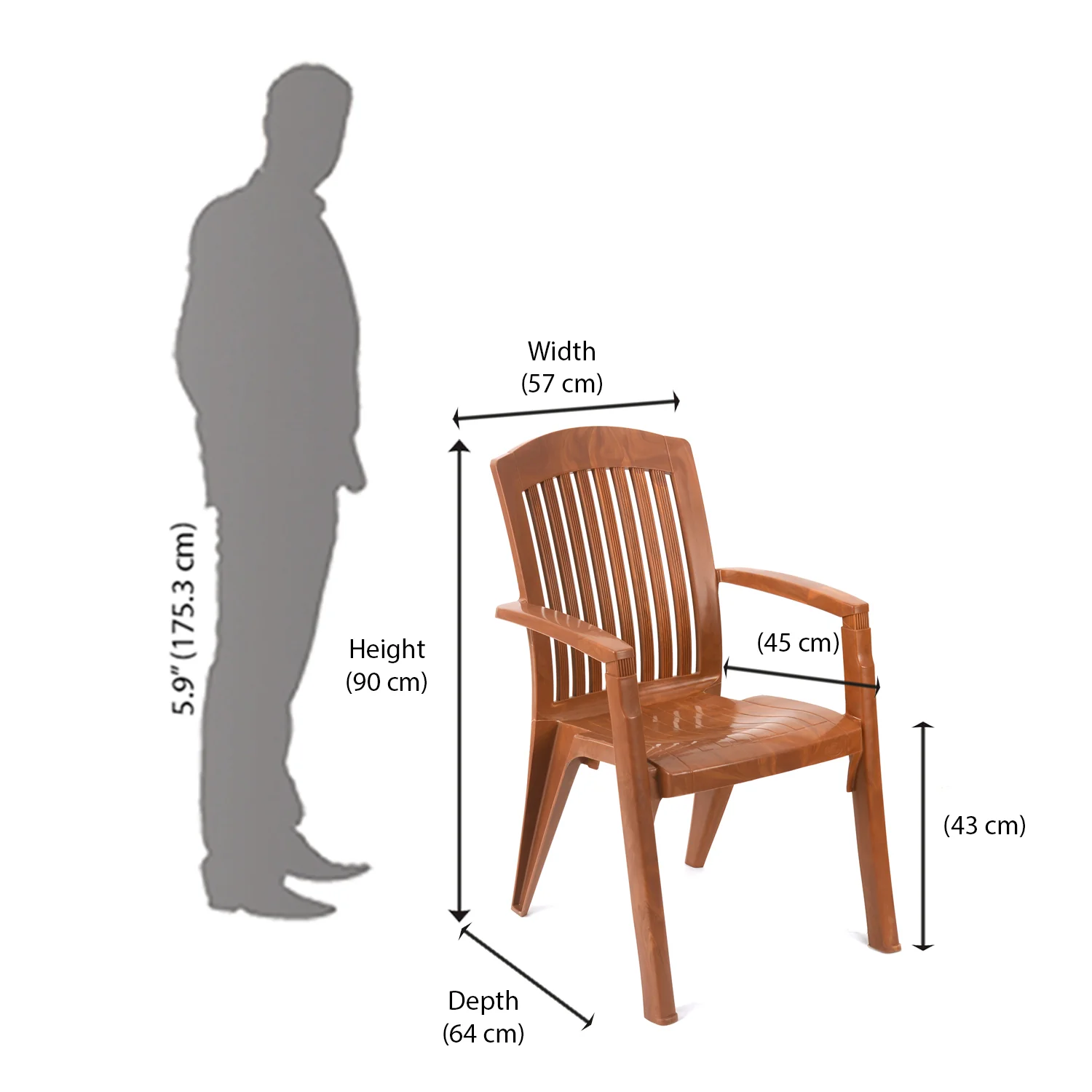 Nilkamal Heritage Plastic Arm Chair (Mango Wood) - Image 9