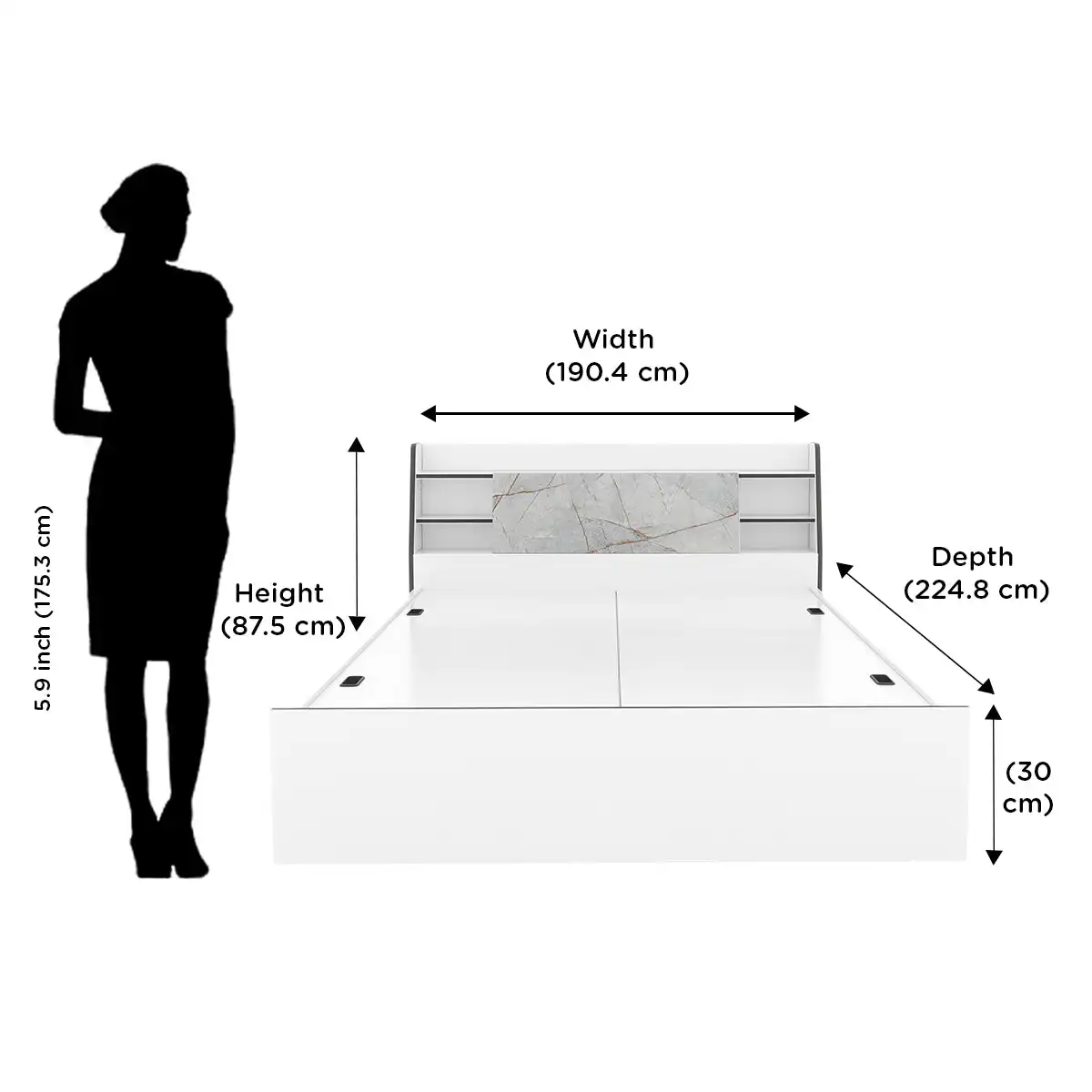 Nilkamal Marbito King Bed With Headboard & Box Storage (White) - Image 11