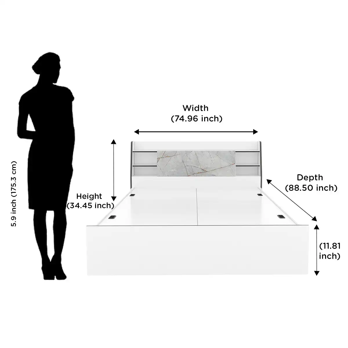 Nilkamal Marbito King Bed With Headboard & Box Storage (White) - Image 12