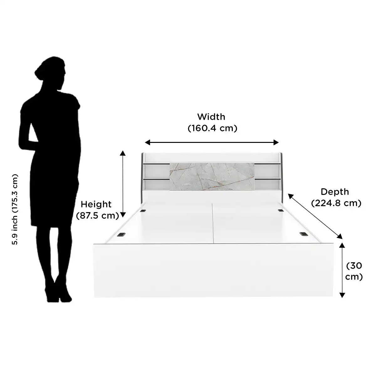 Nilkamal Marbito Queen Bed With Headboard & Box Storage (White) - Image 12