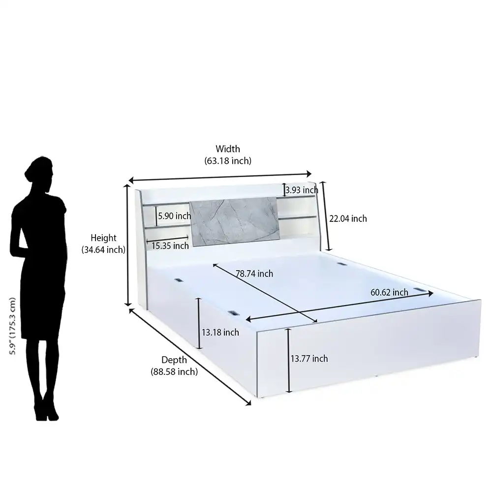 Nilkamal Marbito Queen Bed With Headboard & Box Storage (White) - Image 13