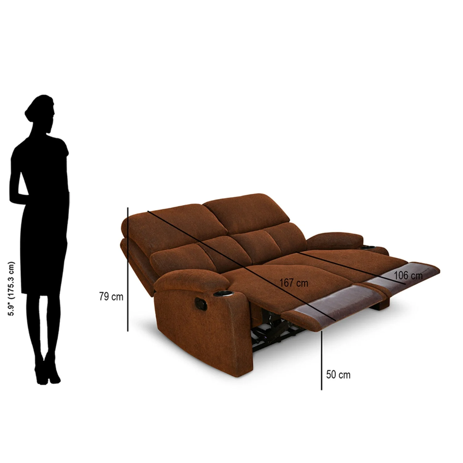Nilkamal Matt 2 Seater Recliner Sofa with Cup Holder (Cocoa) - Image 13