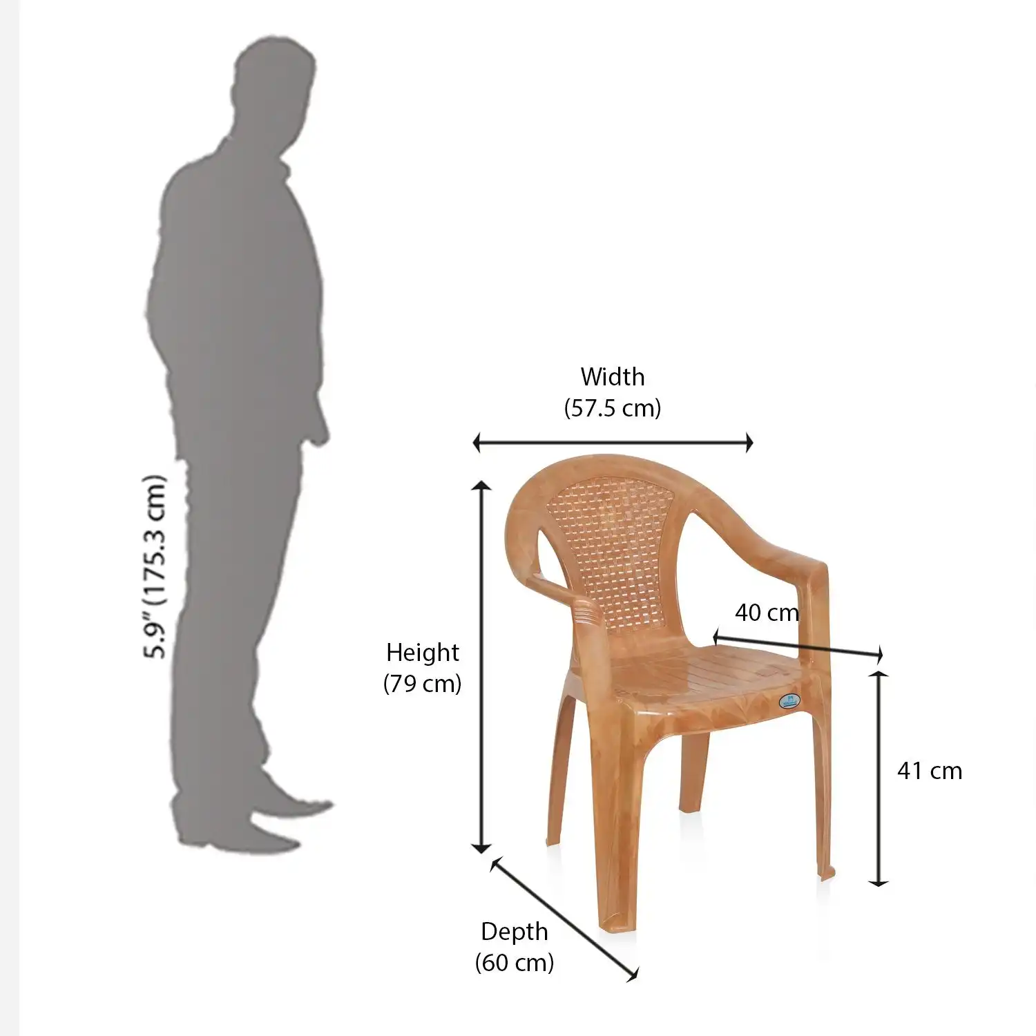 Nilkamal CHR2061 Plastic Arm Chair (Pear Wood) - Image 9