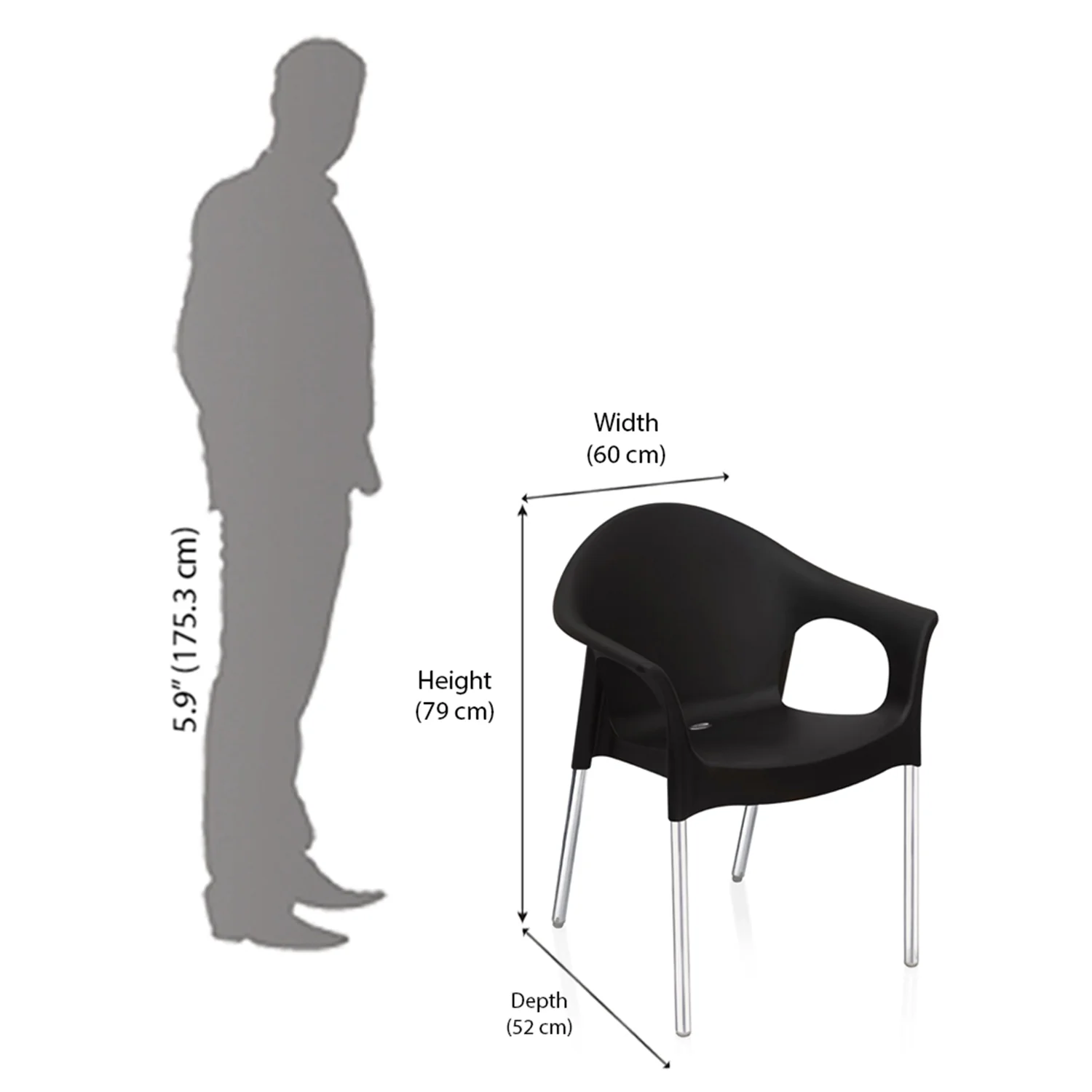 Nilkamal Novella 09 Plastic Arm Chair (Iron Black) - Image 11