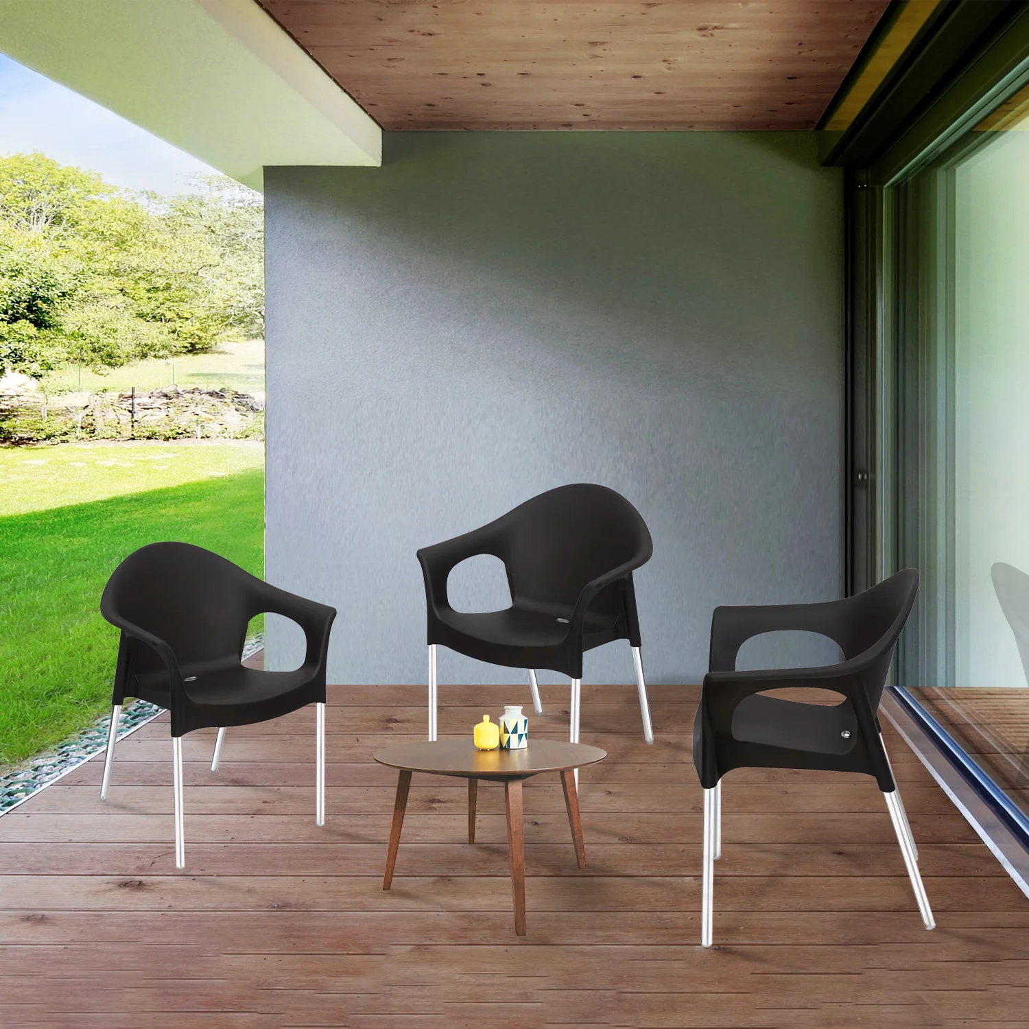 Nilkamal Novella 09 Plastic Arm Chair (Iron Black) - Image 3