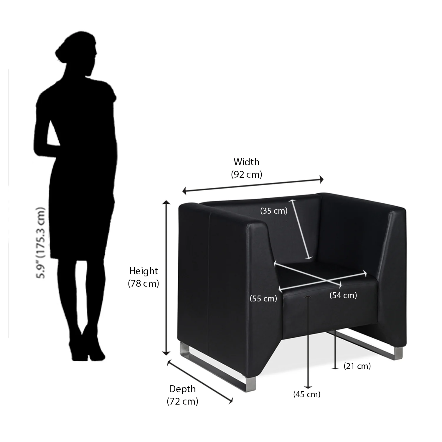 Nilkamal Reed 1 Seater Sofa (Black) - Image 8