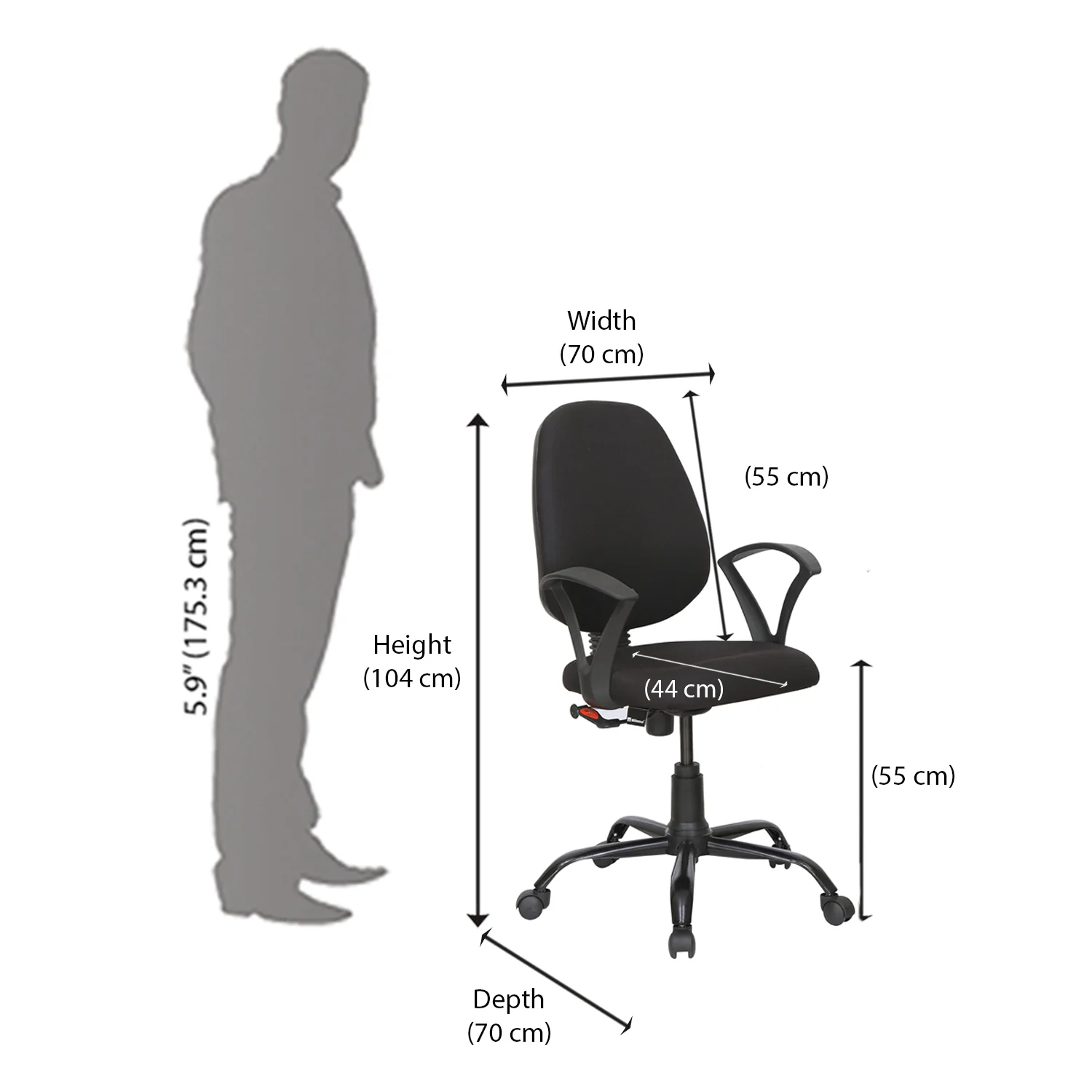 Nilkamal Remus Mid Back Fabric Chair (Black) - Image 9