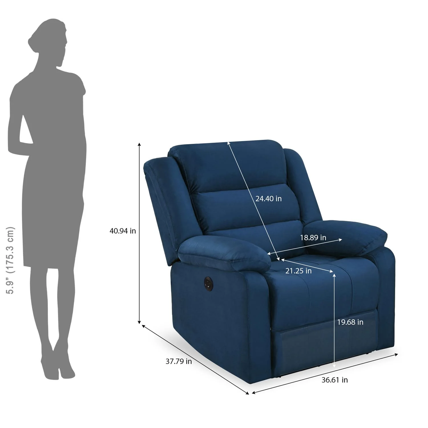 Nilkamal Sierra 1 Seater Electric Recliner Sofa (Blue) - Image 6