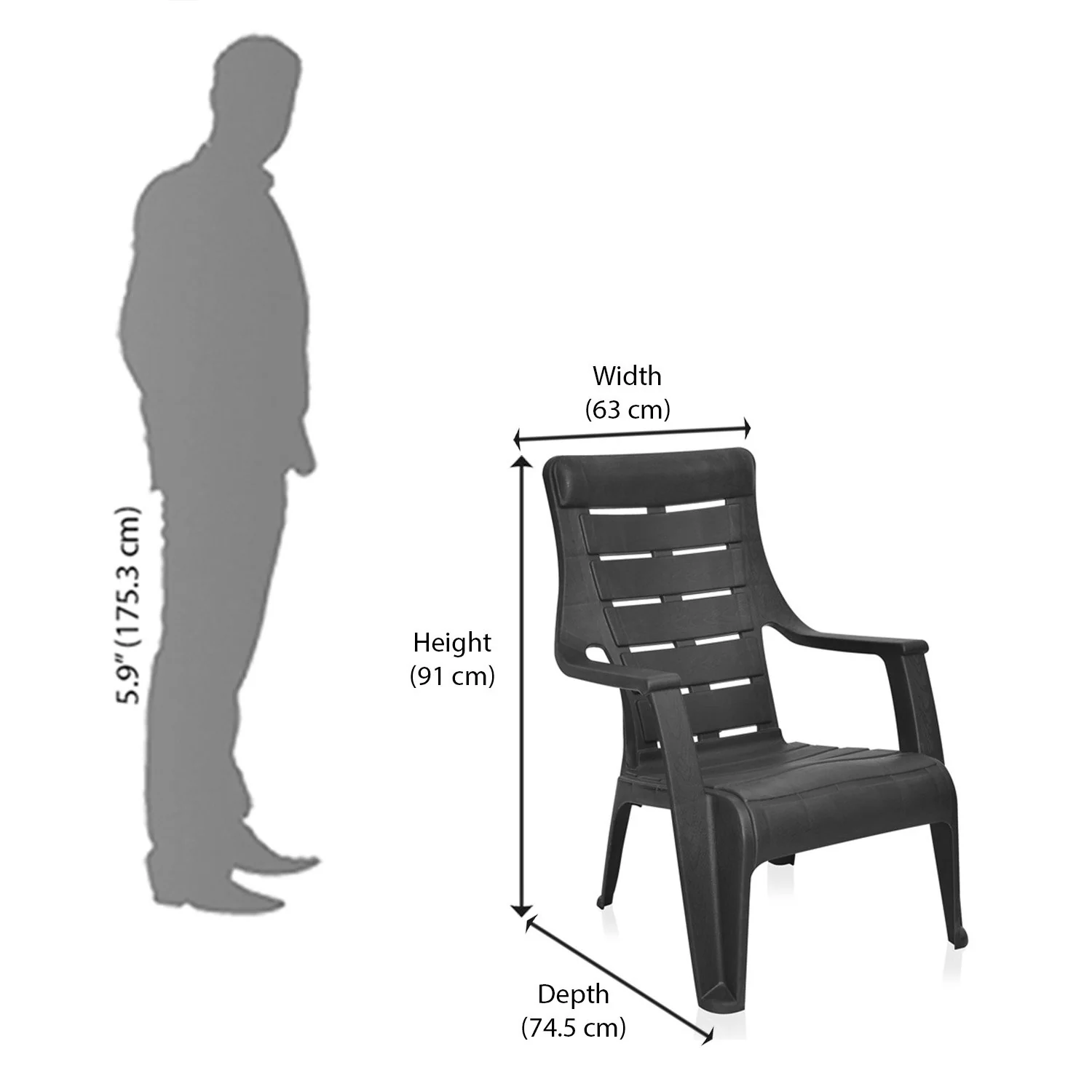 Nilkamal Sunday Plastic Arm Chair (Iron Black) - Image 11