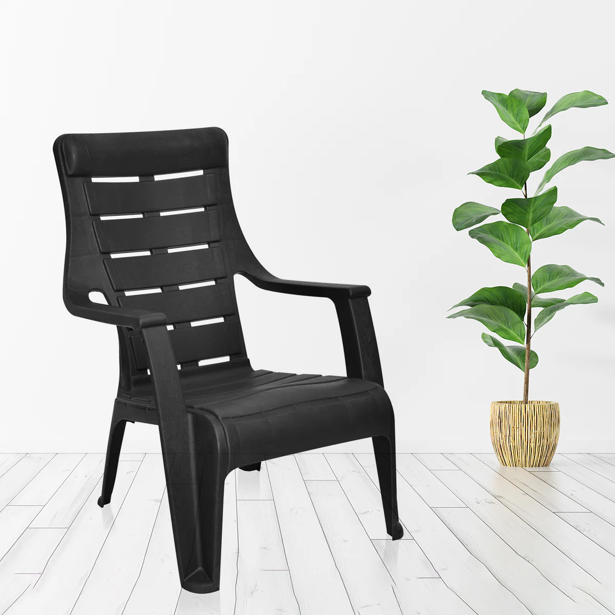Nilkamal Sunday Plastic Arm Chair (Iron Black) - Image 3