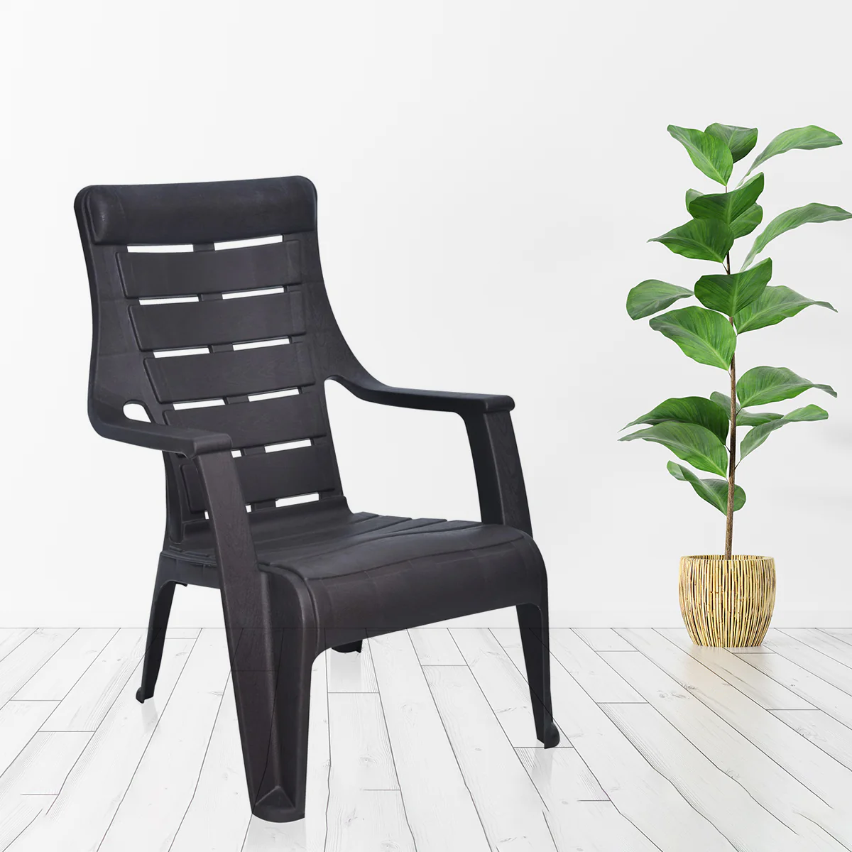 Nilkamal Sunday Plastic Arm Chair (Weather Brown) - Image 3