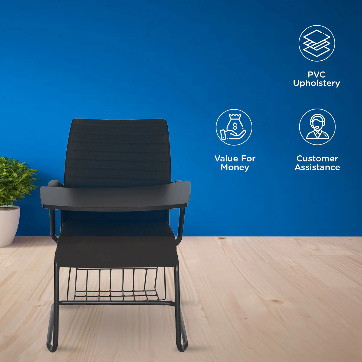 Nilkamal Thames Training Fabric Chair with Writing Shelf (Black) - Image 4