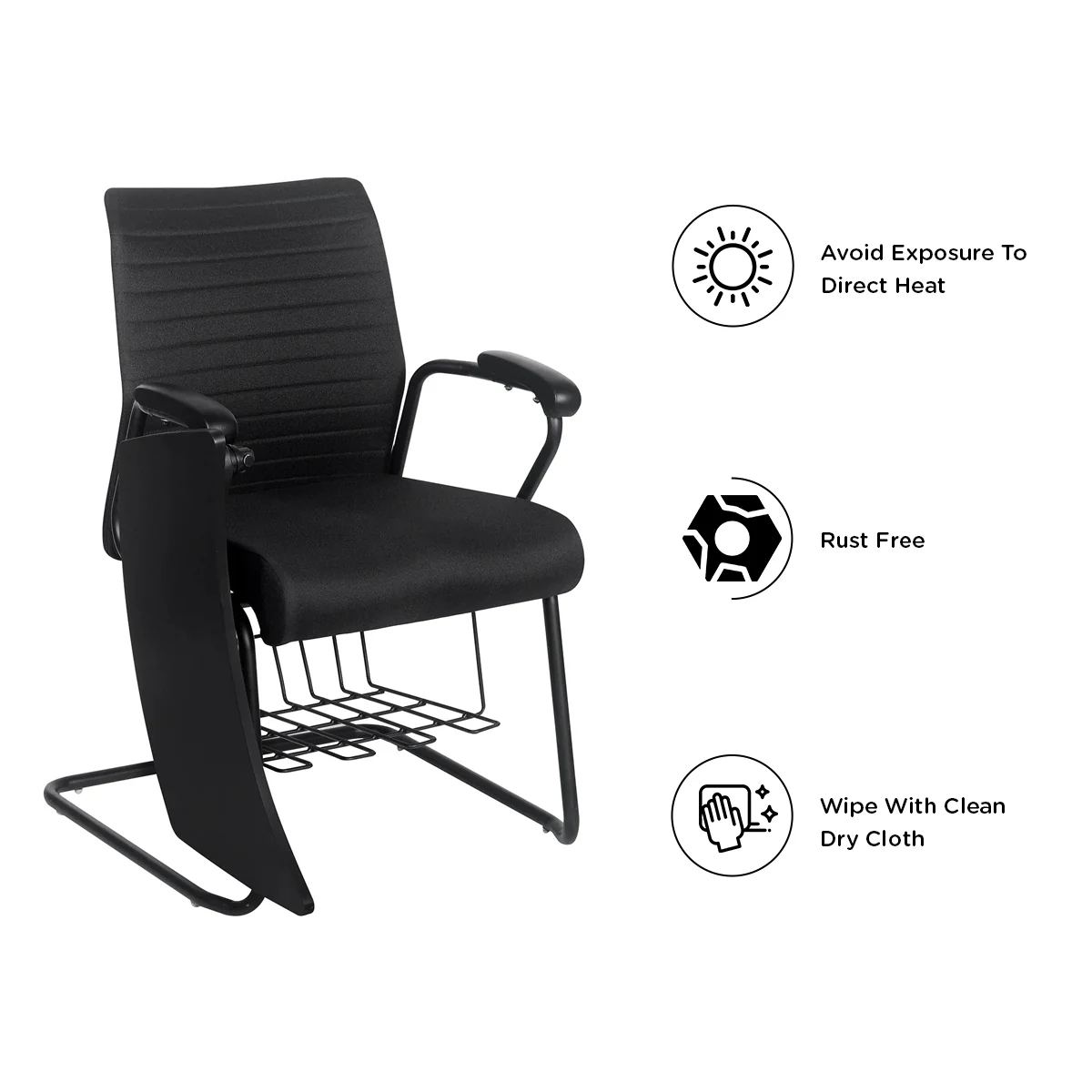Nilkamal Thames Training Fabric Chair with Writing Shelf (Black) - Image 5