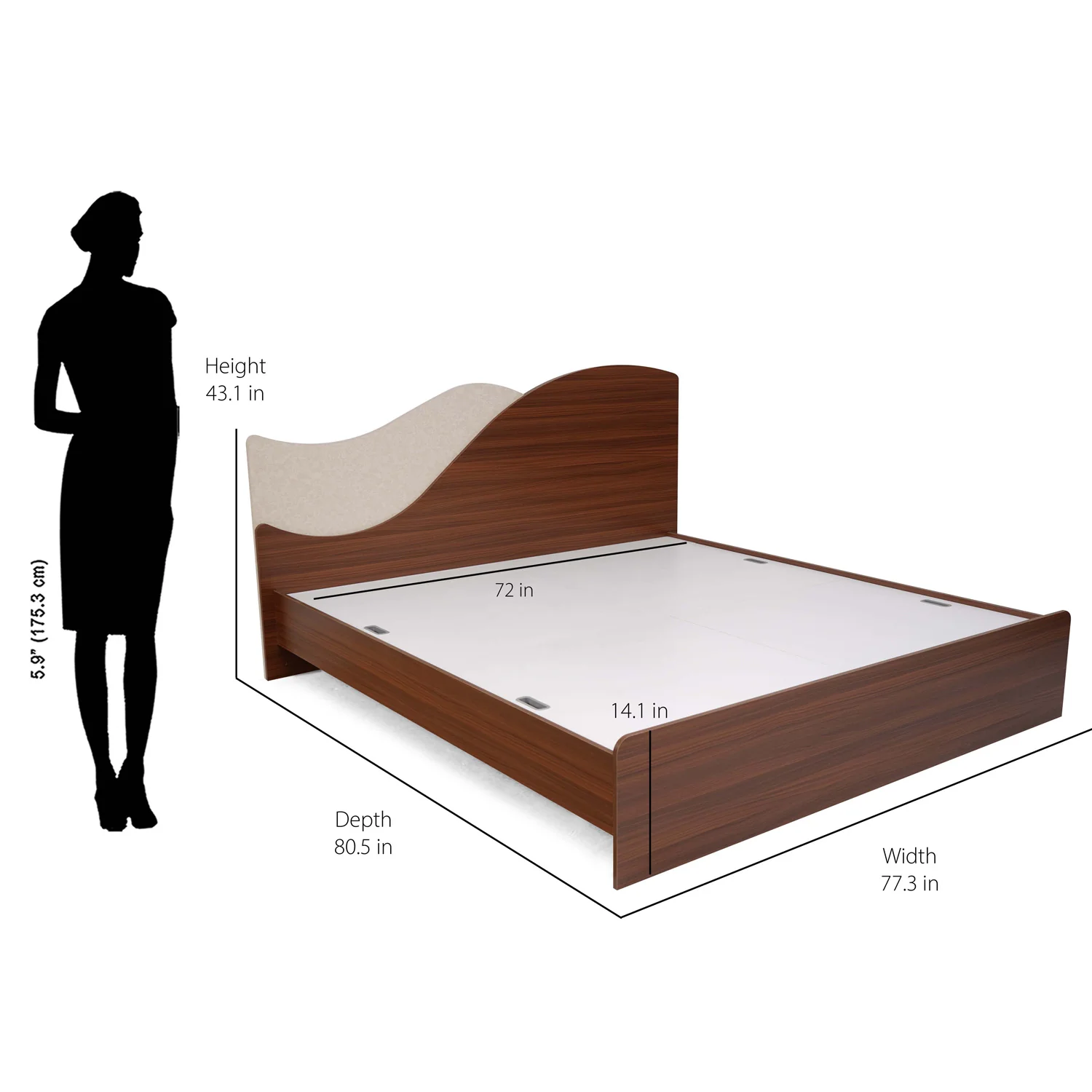 Nilkamal Wave Calipso King Bed Without Storage (Classic Plank Walnut) - Image 8