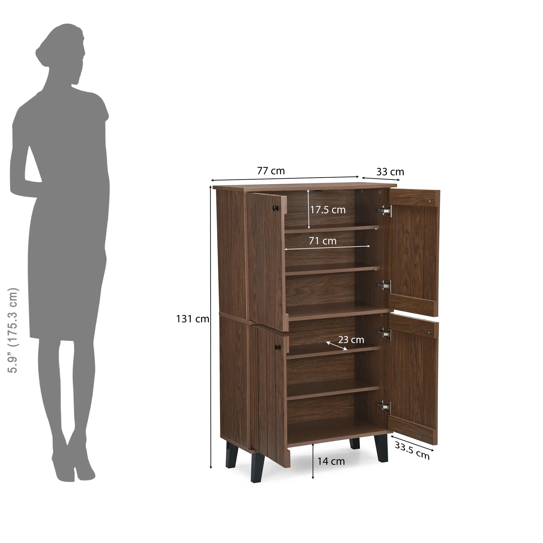 Nilkamal Wildon 4 Door Shoe Rack (Walnut) - Image 10